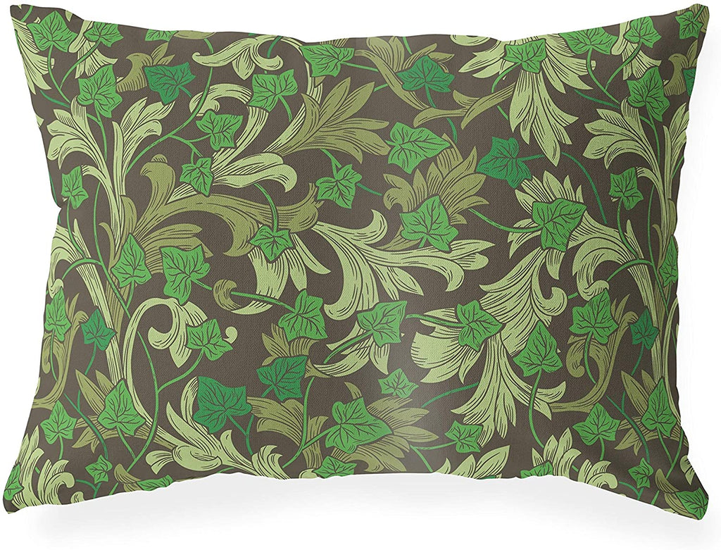 Thorn Dark Indoor|Outdoor Lumbar Pillow by Designs 20x14 Green Floral Modern Contemporary Polyester Removable Cover