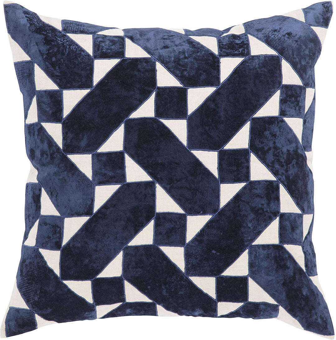 Blue/Ivory Geometric Down Throw Pillow 22 Inch Blue Ivory