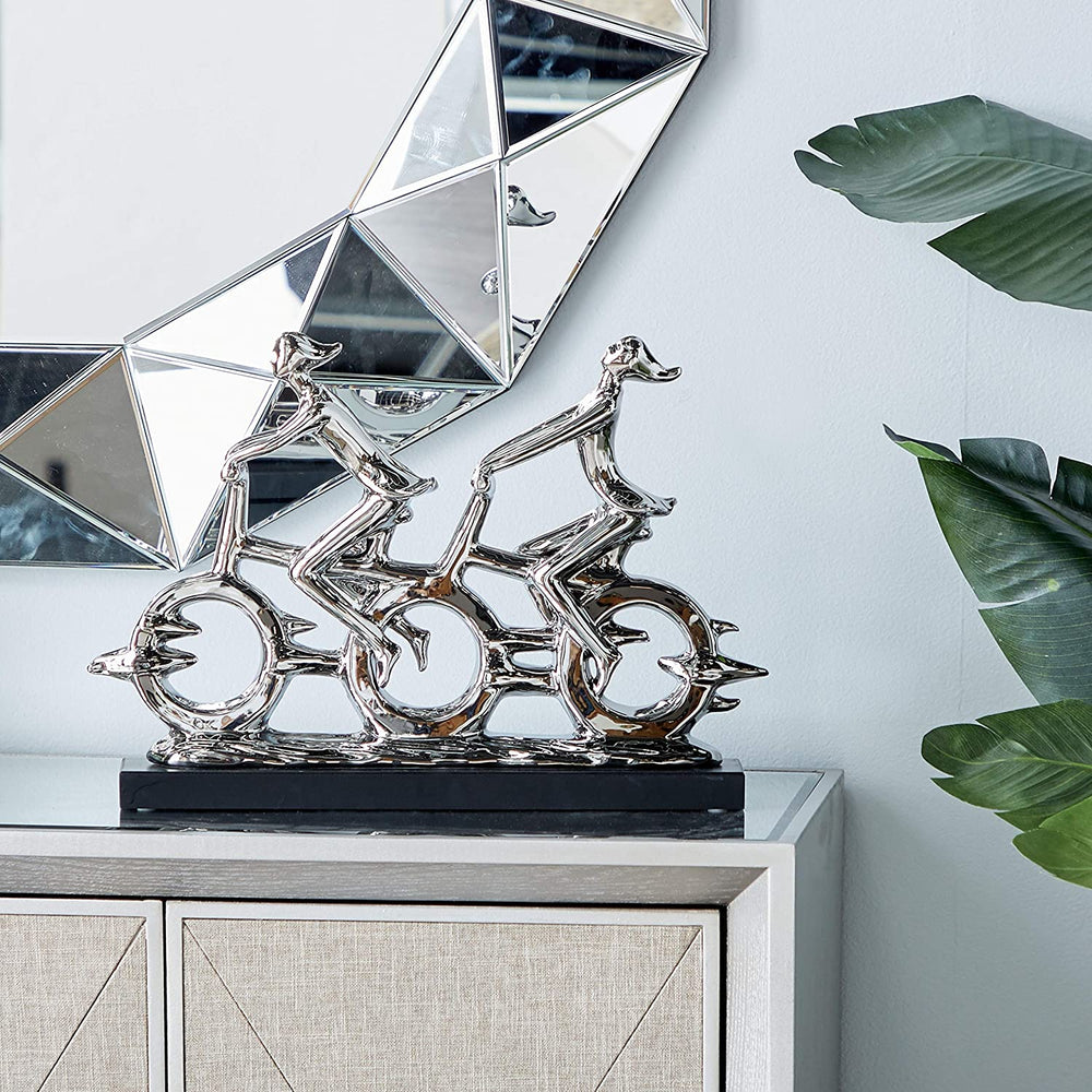 Silver Ceramic Tandem Cyclists Sculpture 18 X 3 13 - Diamond Home USA