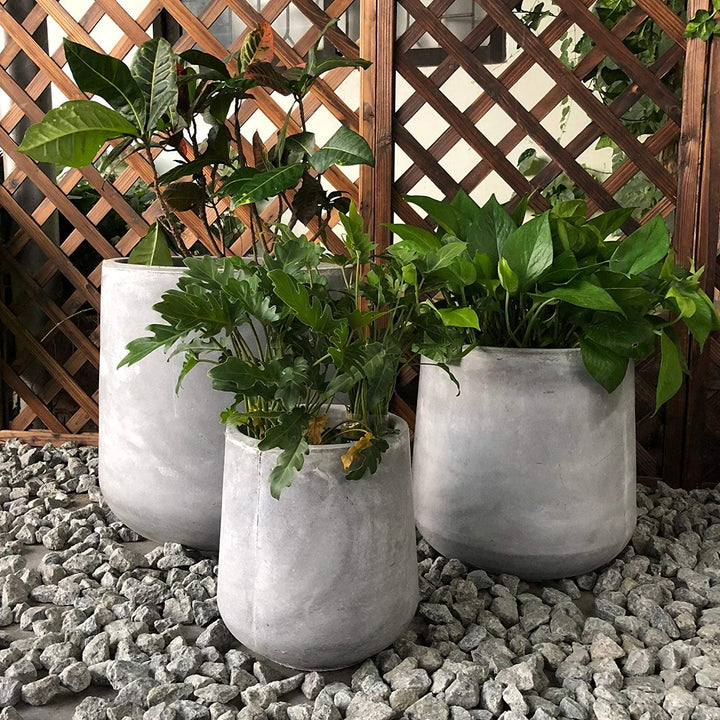 Lightweight Concrete Footed Tulip Light Grey Planter Set 3