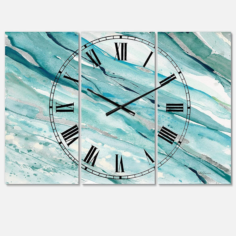 Silver Springs I Blue Green' Cottage 3 Panels Large Wall Clock 36 Wide X 28 High Panels Nautical Coastal Rectangular Steel Finish Battery Included - Diamond Home USA