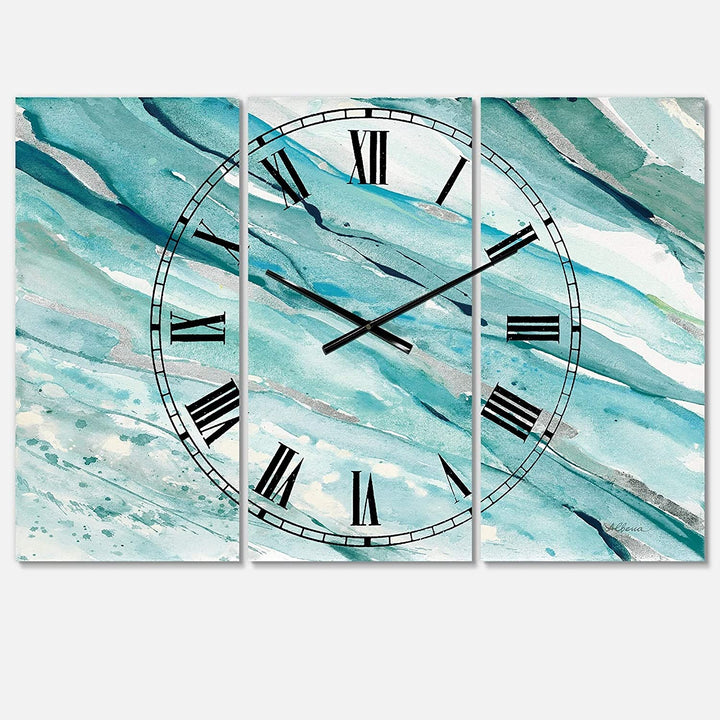 Silver Springs I Blue Green' Cottage 3 Panels Large Wall Clock 36 Wide X 28 High Panels Nautical Coastal Rectangular Steel Finish Battery Included - Diamond Home USA