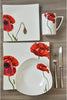Knight Red Poppy 4pc Place Setting White Floral Modern Contemporary Traditional Square Bone China 4 Piece Microwave Safe