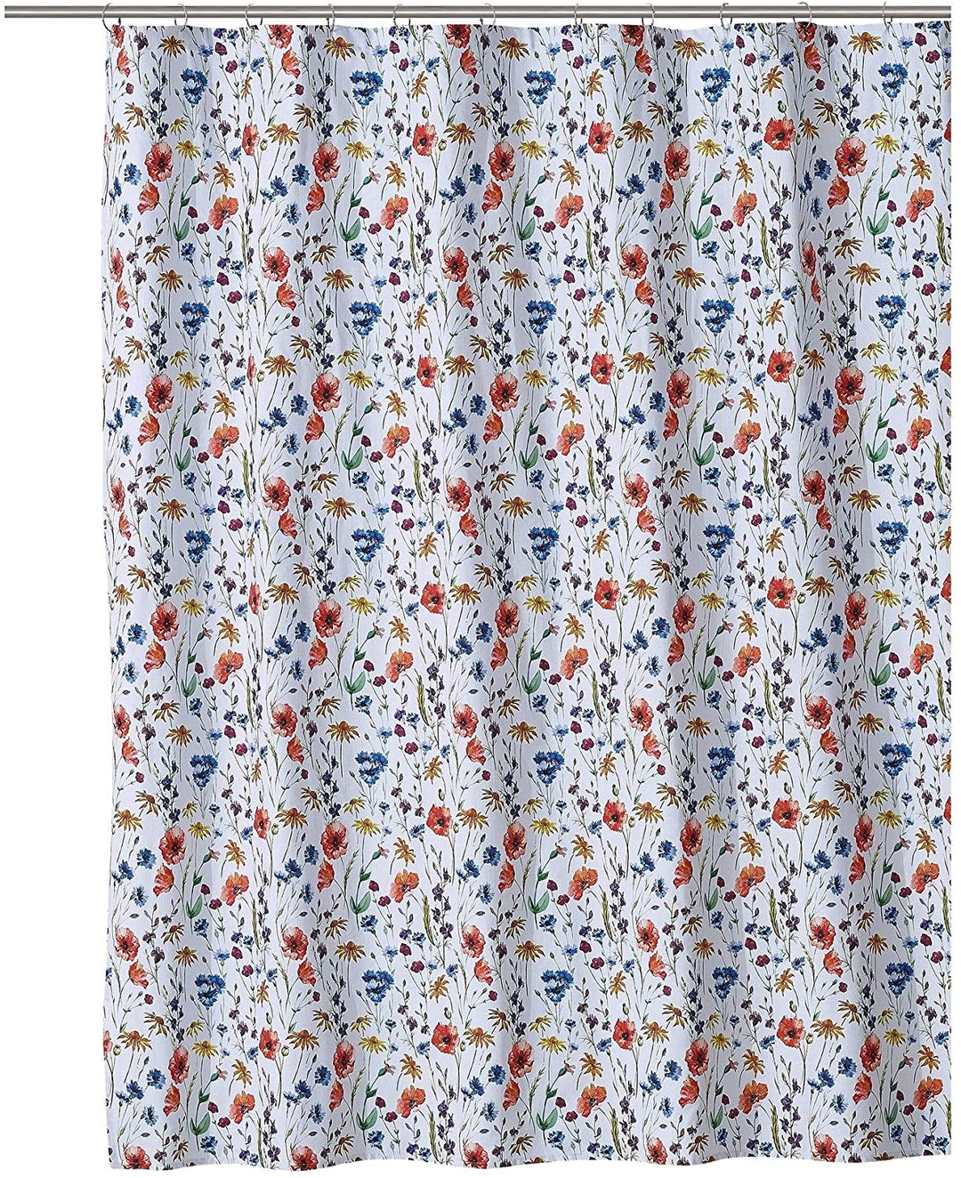 Poppy Shower Curtain White Floral Modern Contemporary Cotton Blend