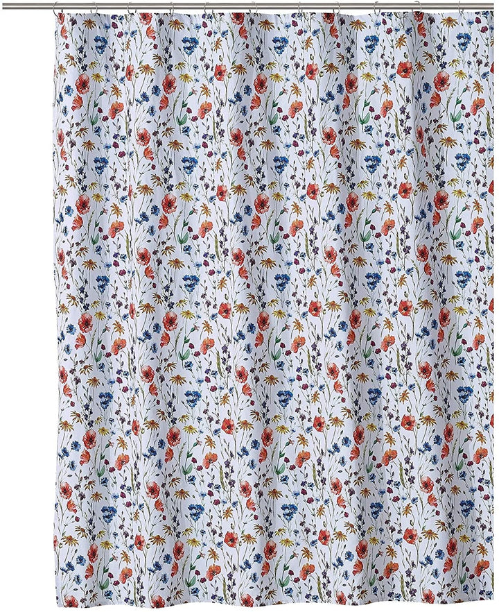 Poppy Shower Curtain White Floral Modern Contemporary Cotton Blend