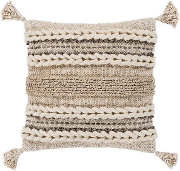 MISC Taupe Bohemian Tassel Wool Poly Fill Throw Pillow (30