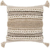 MISC Taupe Bohemian Tassel Wool Poly Fill Throw Pillow (30" X 30") Beige Ivory Textured Eclectic Cotton Single Removable Cover