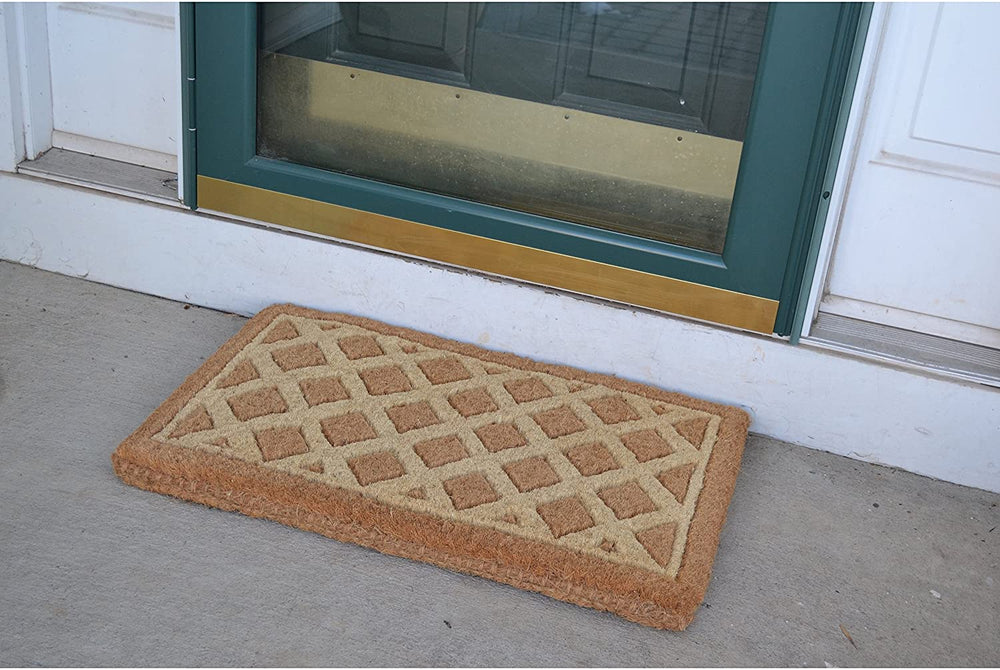 Outdoor Coconut Fiber Diamonds Door Mat (2'6 X 1'6) Brown Patterned Rectangle Coir