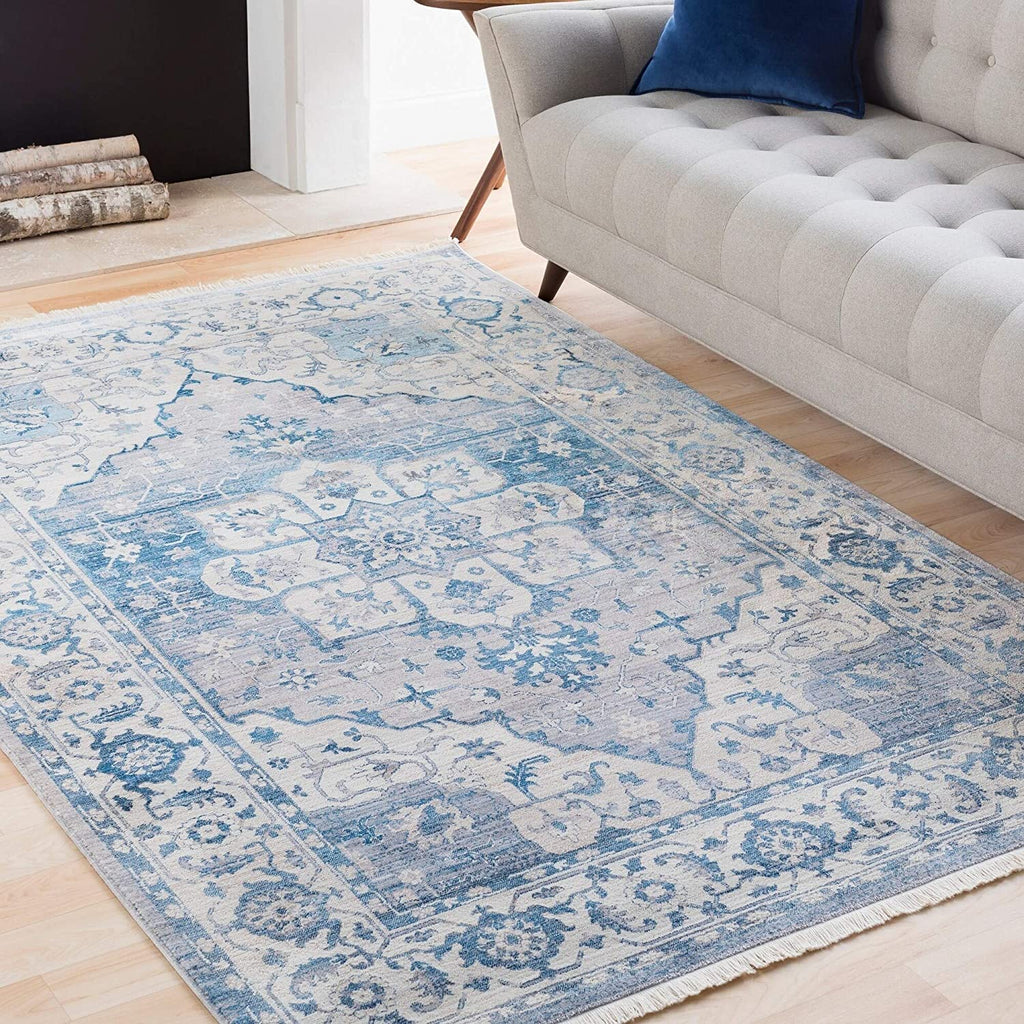 MISC Vintage Persian Traditional Blue Area Rug 2' X 3' Oriental Polyester Synthetic Latex Free Pet Friendly Stain Resistant
