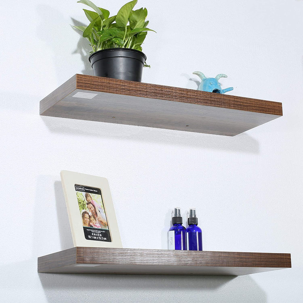 Set 2 Modern Contemporary Antique Walnut Floating Shelves 9 2523 621 5 Inches Brown Mid Century MDF Wood Natural Finish - Diamond Home USA