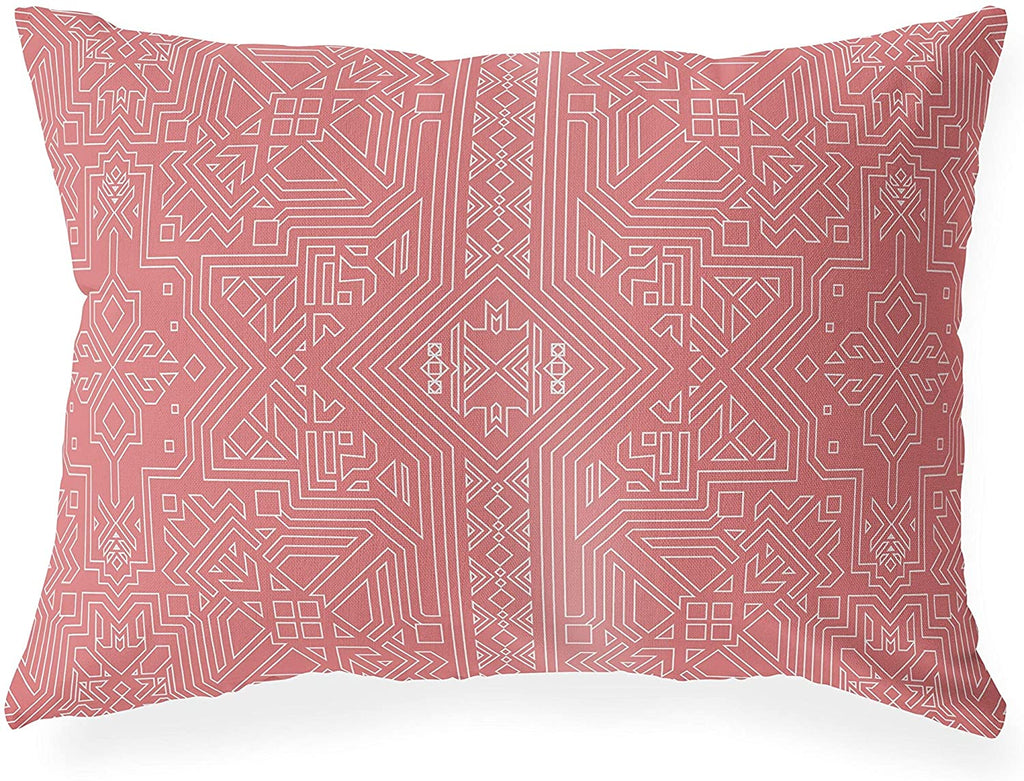 MISC Coral Indoor|Outdoor Lumbar Pillow by Designs 20x14 Pink Geometric Southwestern Polyester Removable Cover
