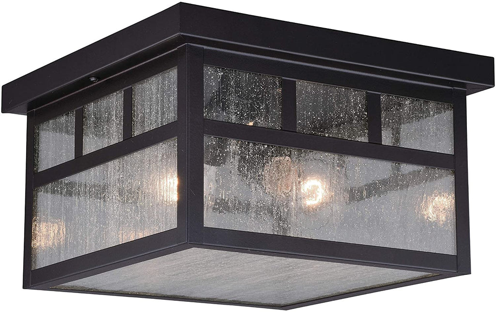 Unknown1 Bronze Square Outdoor Flush Mount Ceiling Light Clear Glass 11 5 W X 7 H D Brown Craftsman Steel Dimmable