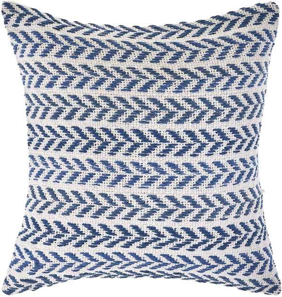 Breaking Day Throw Pillow 18 Inch Blue Cream Navy Chevron Geometric Stripe Farmhouse Modern Contemporary Patterned Cotton Single Removable Cover