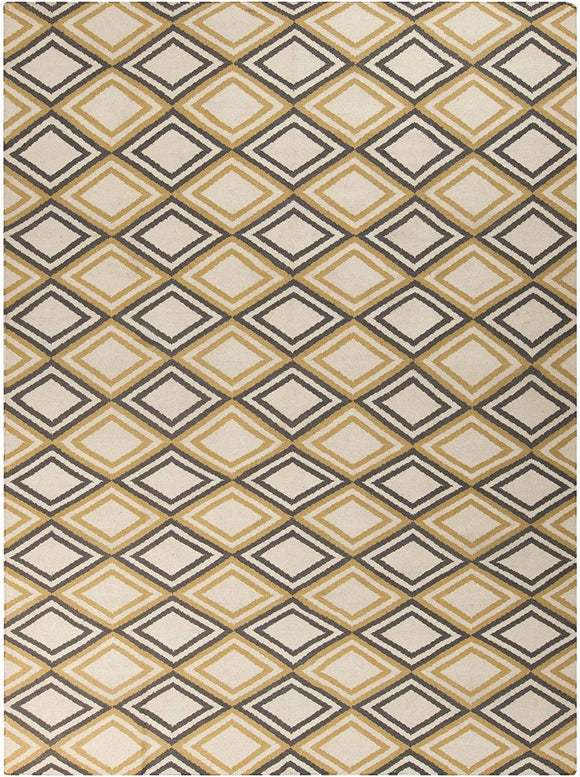 MISC Hand Woven 'Caroni' Ivory Wool Area Rug 8' X 11' Brown Geometric Transitional Rectangle Latex Free Handmade