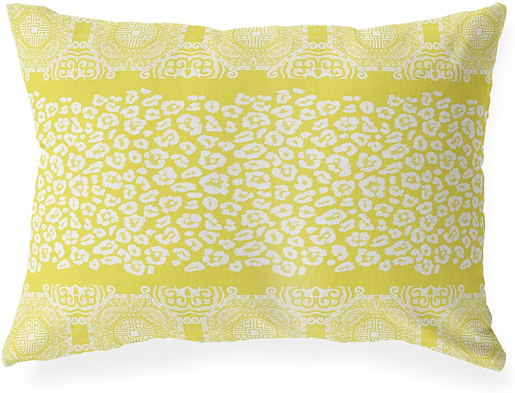 UKN Leopard Lemon White Lumbar Pillow Yellow Animal Bohemian Eclectic Polyester Single Removable Cover