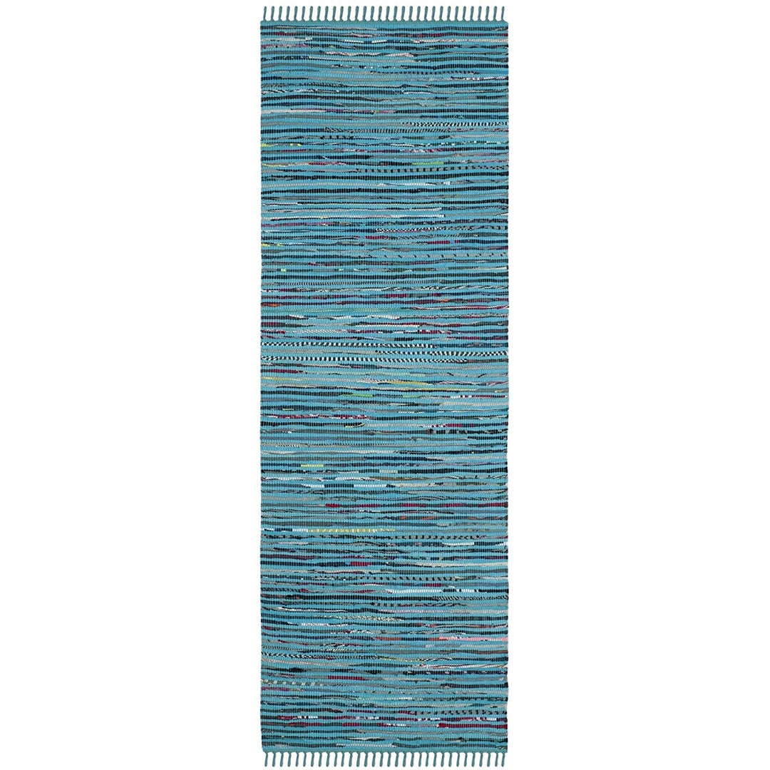 Rag Rug Runner Tassels Turquoise Blue Rags Weave Floor Mat