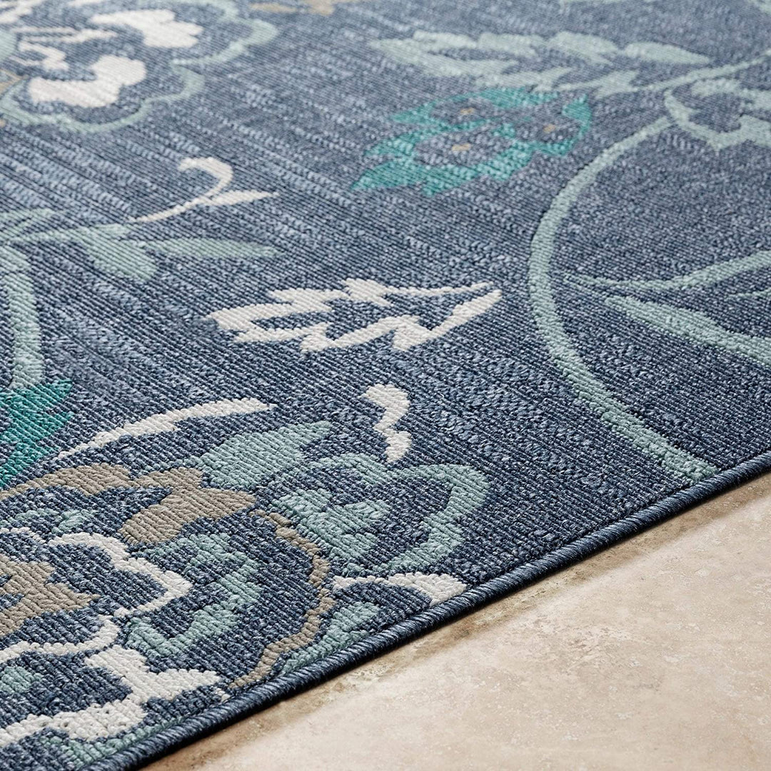 Floral Indoor/Outdoor Area Rug Blue Botanical Transitional Rectangle Polypropylene Latex Free