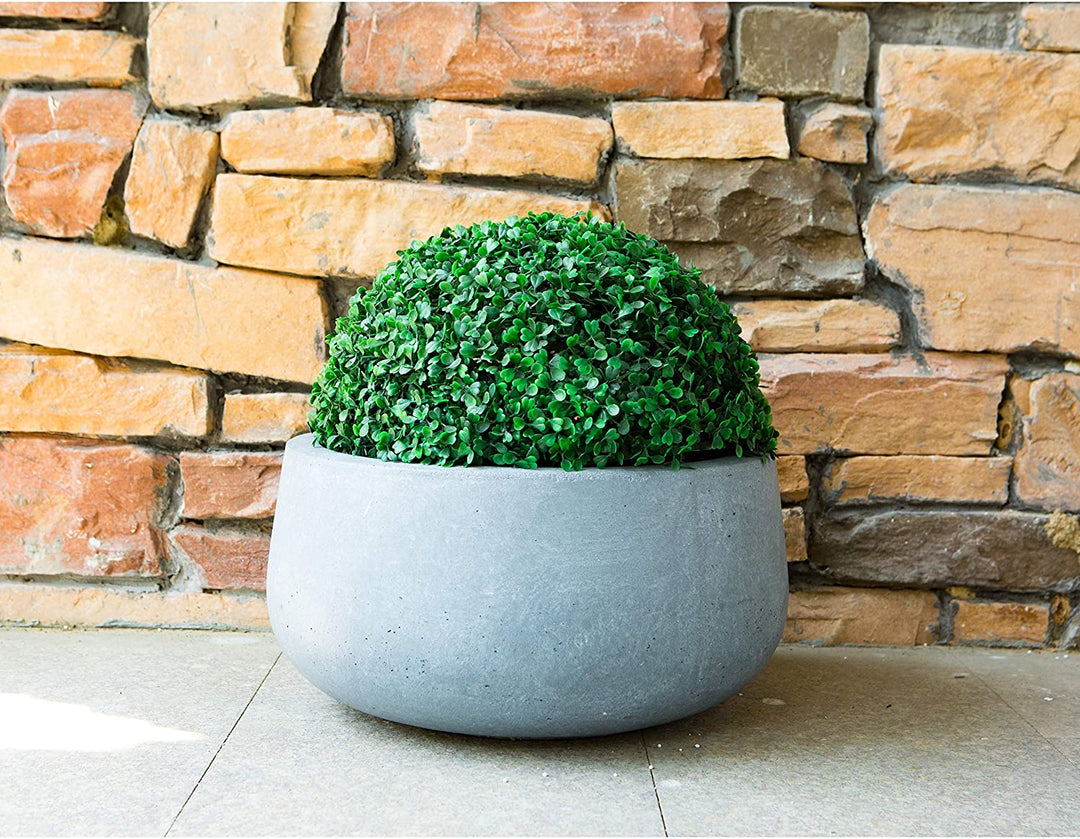 Lightweight Concrete Modern Low Bowl Cement Planter Small 11 8'x11 8'x5 9' Grey Contemporary Round Handmade - Diamond Home USA