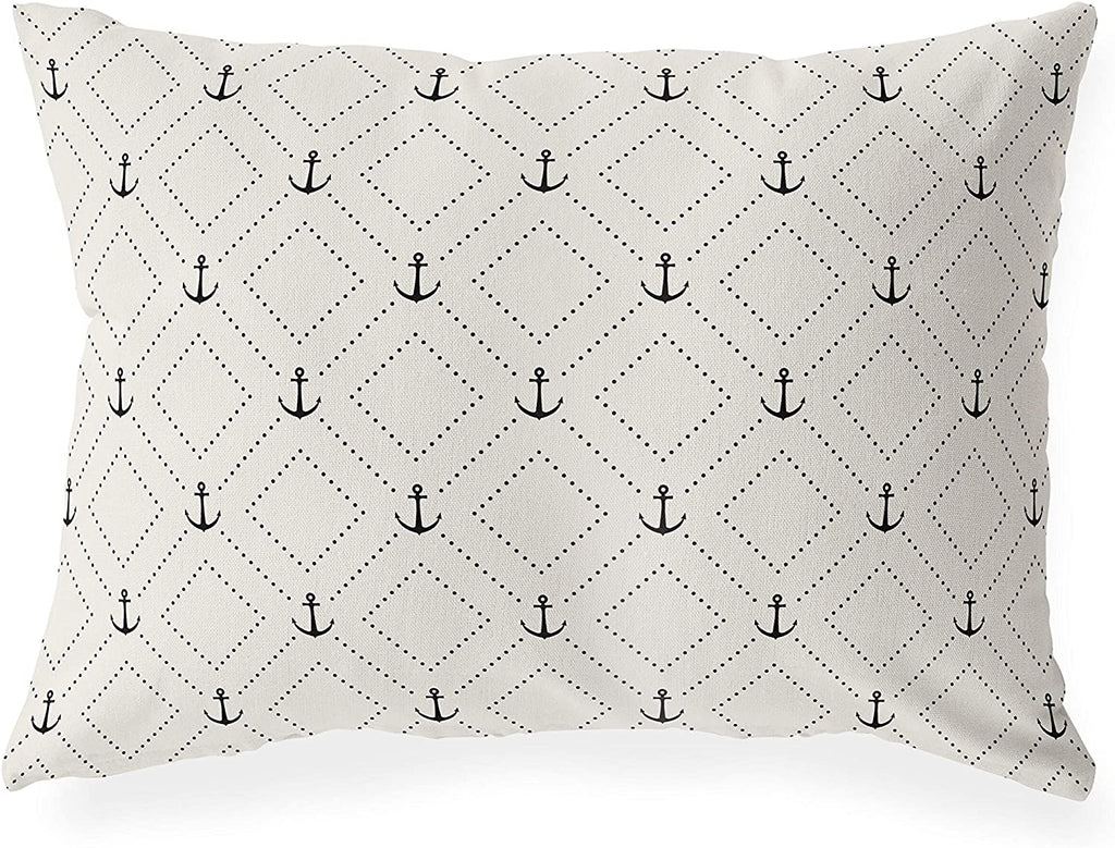 MISC Anchor Geo Indoor|Outdoor Lumbar Pillow 20x14 Black Geometric Nautical Coastal Polyester Removable Cover