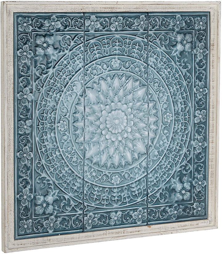 Rustic 34 X 33 Inch Off White Teal Floral Wall Decor Blue Iron - Diamond Home USA