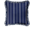 Unknown1 Navy White Striped Indoor/Outdoor Square Pillow Fringe Blue Transitional Fabric Polyester Fade Resistant Uv