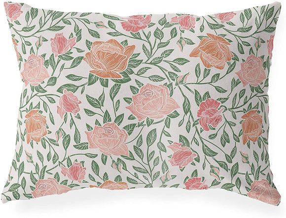 Light Indoor|Outdoor Lumbar Pillow 20x14 Pink Floral Modern Contemporary Polyester Removable Cover