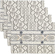 Mud Cloth Cotton Placemats (Set 4) White Abstract Design Geometric Casual Modern Contemporary Rectangle