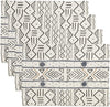 Mud Cloth Cotton Placemats (Set 4) White Abstract Design Geometric Casual Modern Contemporary Rectangle