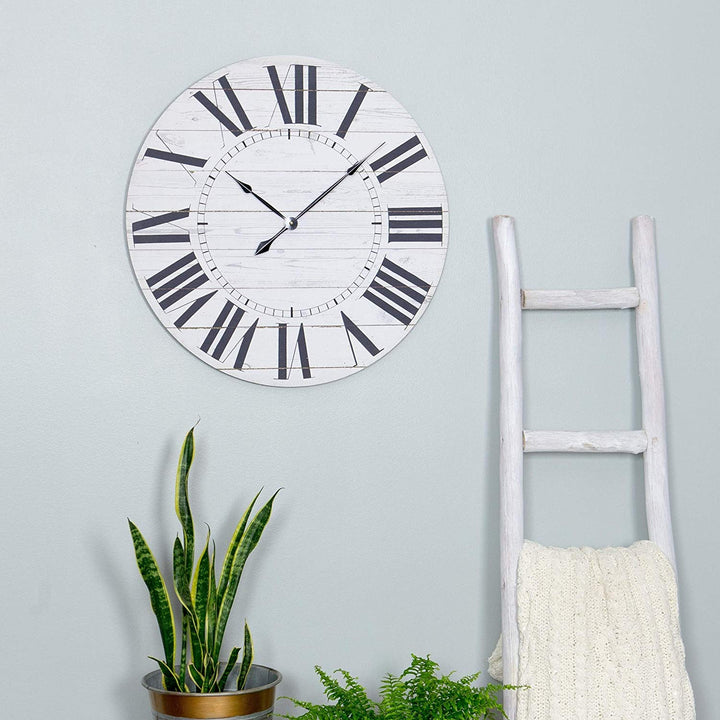 Large Shiplap Wall Clock Large Roman Numerals French Country