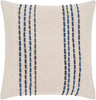 Unknown1 Cream Navy Hand Embroidered Feather Down Throw Pillow (22" X 22") Blue Off/White Textured Casual Cotton Single Removable Cover