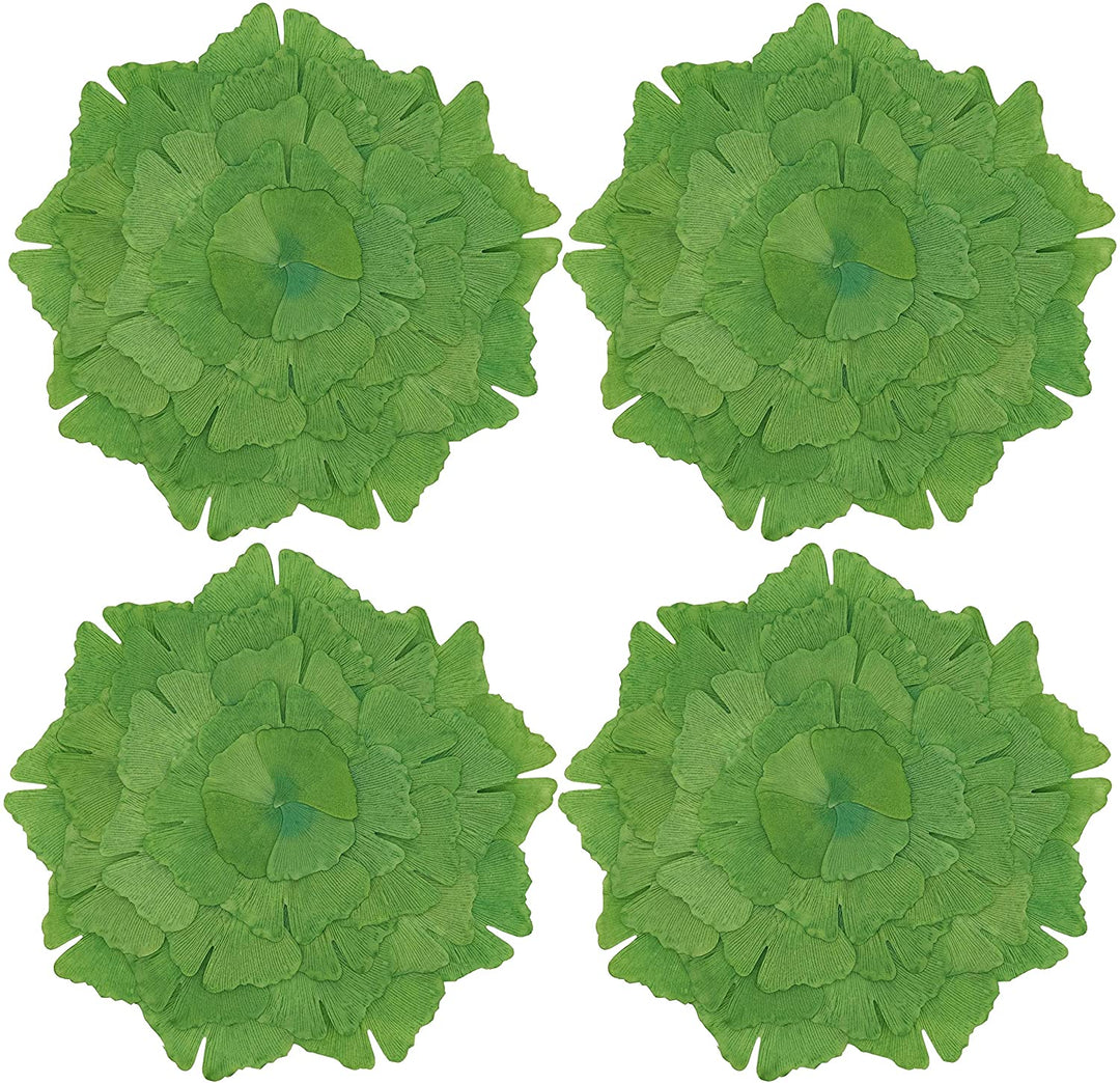 Cloth Table Mats Leaf Design (Set 4) Green Round Polyester