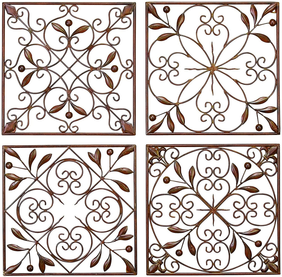 Set 4 Traditional Floral Scrollwork Metal Wall Decor by Brown Iron - Diamond Home USA