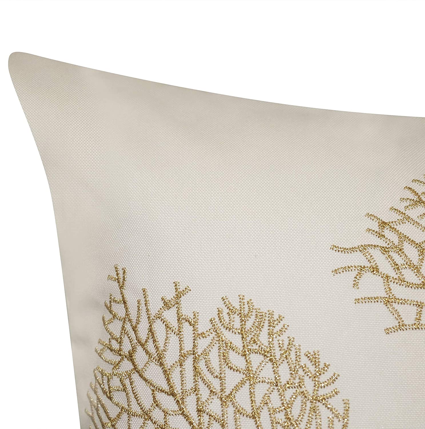 MISC Embroidered Printed Coral Outdoor Pillow Cream Nature Nautical Coastal Polyester