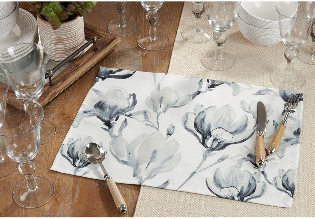 Watercolor Design Floral Placemats (Set 4) Blue Oblong