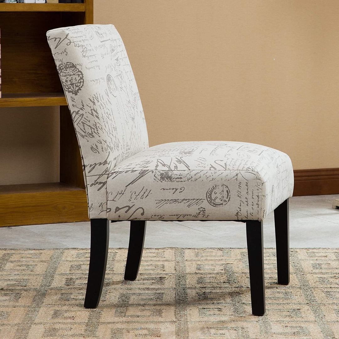 English Letter Fabric Armless Accent Chair Beige Cream Floral Casual Traditional Solid Wood Finish Padded Seat - Diamond Home USA