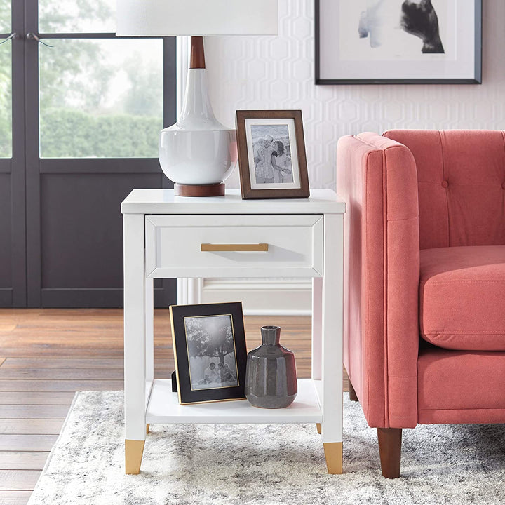 End Table White Mid Century Modern Transitional Rectangle