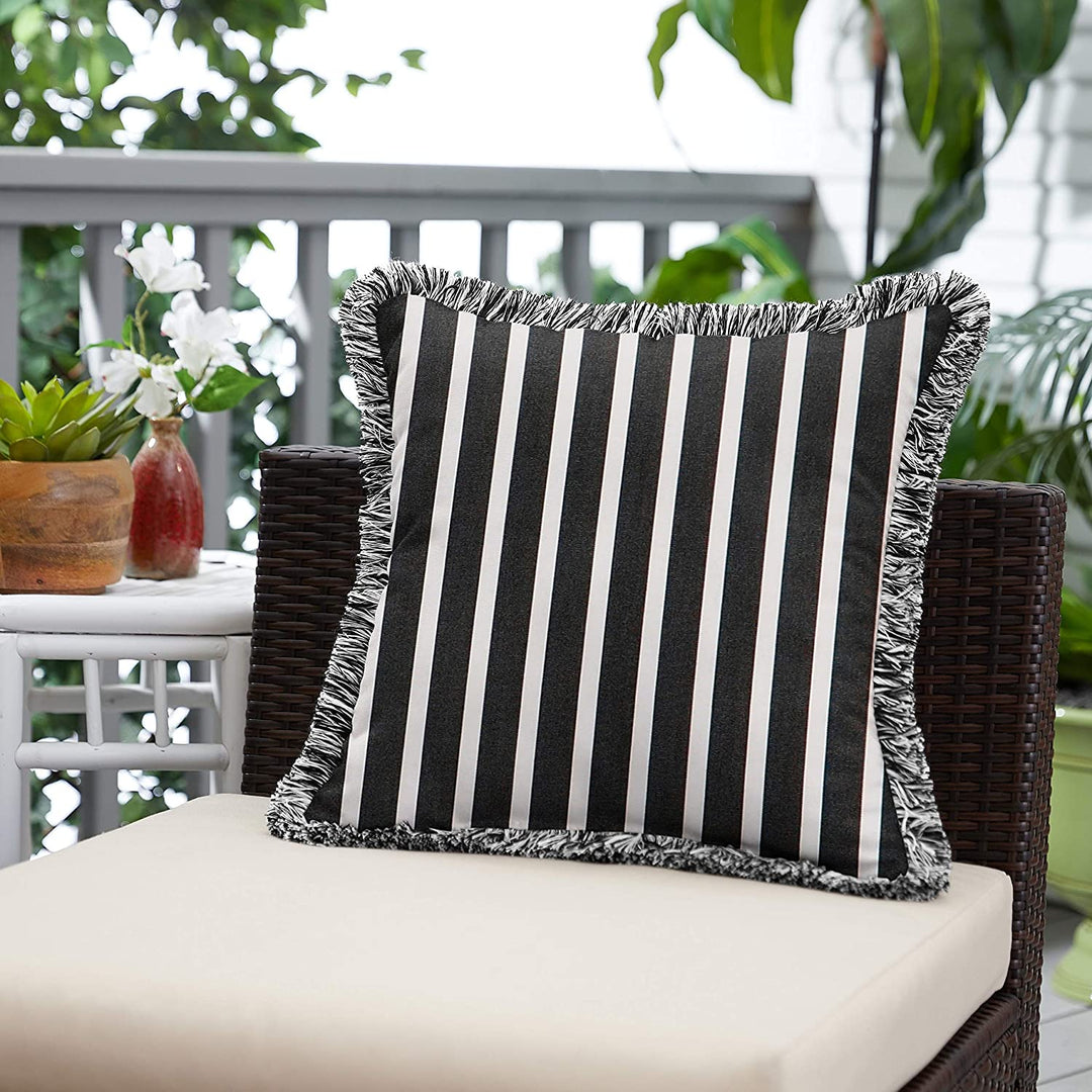 Shore Classic Indoor/Outdoor Square Pillow Fringe Black