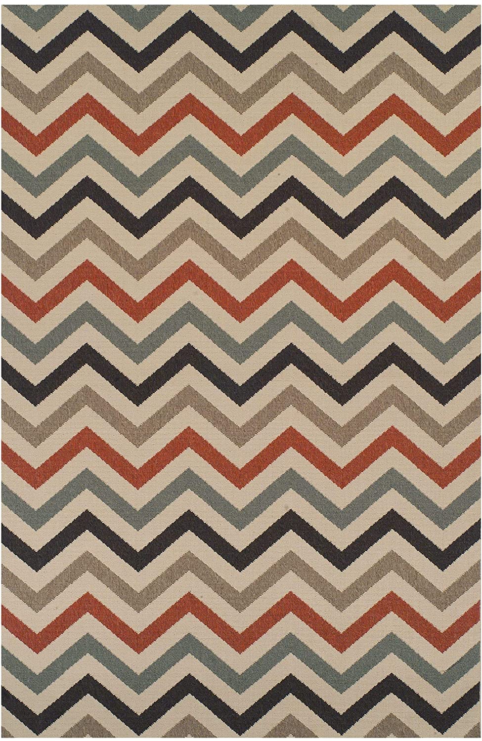 Designer Chevron Indoor/Outdoor Area Rug Collection (5' X 8') Ivory 5' 8' Modern Contemporary Patterned Rectangle Polypropylene Contains Latex