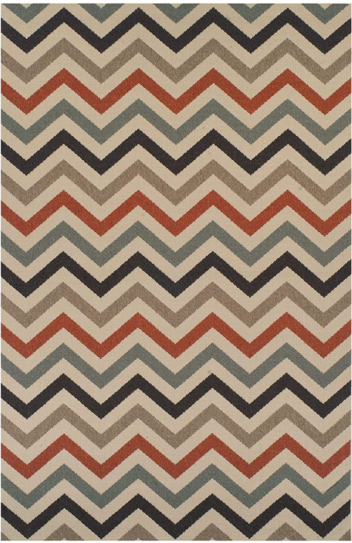 Designer Chevron Indoor/Outdoor Area Rug Collection (5' X 8') Ivory 5' 8' Modern Contemporary Patterned Rectangle Polypropylene Contains Latex