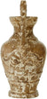 Distressed Brown White Vase W/Carved Floral Accents Farmhouse Resin
