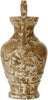 Distressed Brown White Vase W/Carved Floral Accents Farmhouse Resin