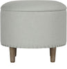 19" Round Storage Ottoman Beige Linen Grey Modern Contemporary Solid Wood