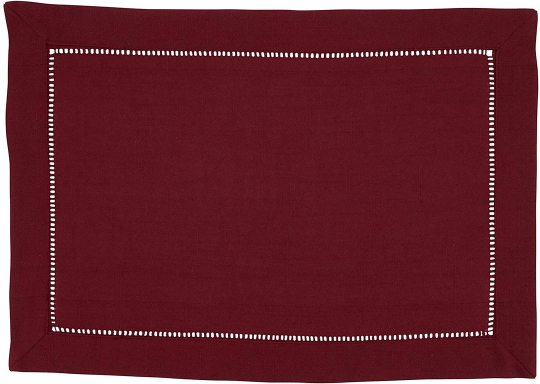 MISC Classic Hemstitch Border Placemat (Set 12) Red Oblong Polyester