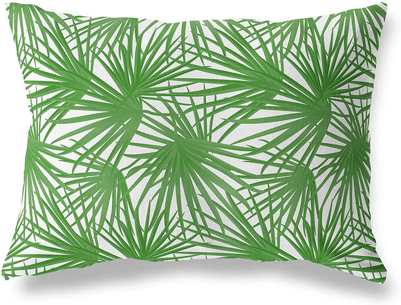 MISC Palm Green White Lumbar Pillow by Green Floral Nautical Coastal Polyester Single Removable Cover