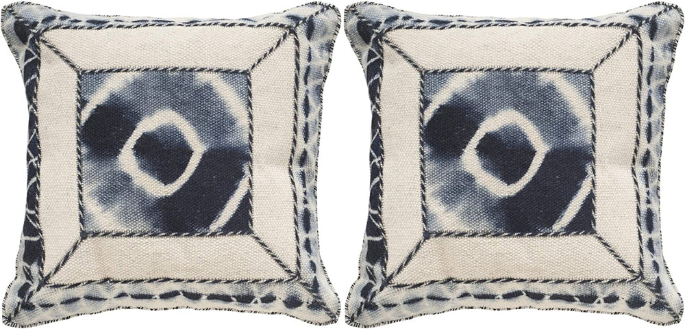 Dip dye Patch 24 inch Blue Decorative Throw Pillow (Set 2) Abstract Geometric Textured Mid Century Modern Contemporary Cotton Jute Wool Two Pillows - Diamond Home USA