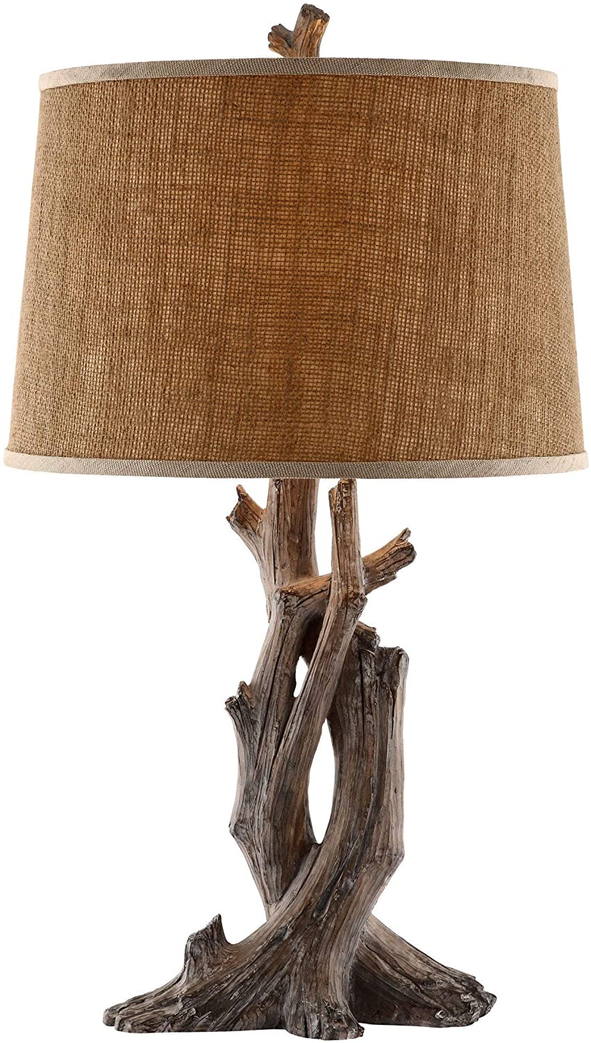 Gold Wood Table Lamp Brown Farmhouse Reading Light Fabric