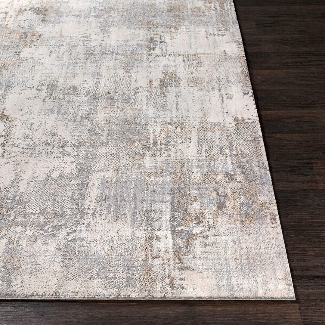 Grey Modern Area Rug 5'3" X 7'3" Brown Ivory Abstract Contemporary Rectangle Polyester Polypropylene Synthetic Latex Free Pet Friendly Stain Resistant