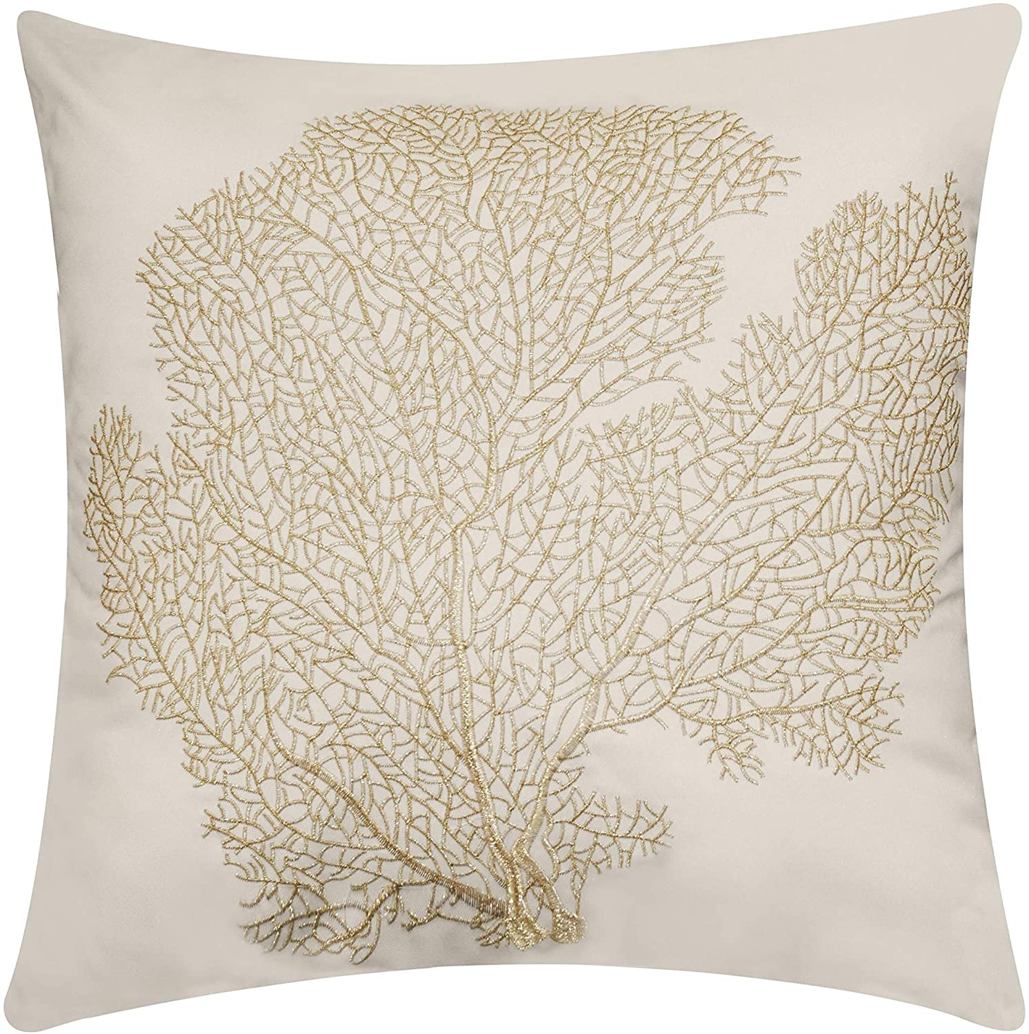 MISC Embroidered Printed Coral Outdoor Pillow Cream Nature Nautical Coastal Polyester