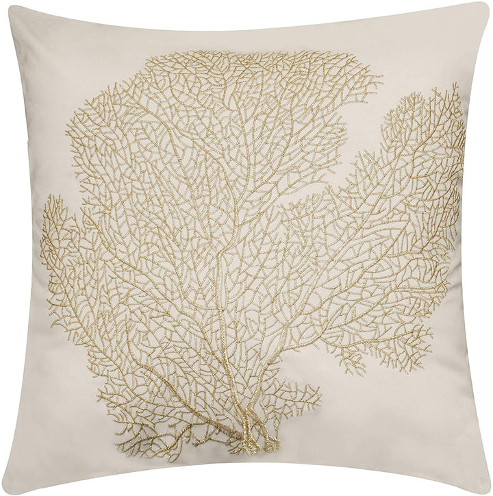 Embroidered Printed Coral Outdoor Pillow Cream Nature