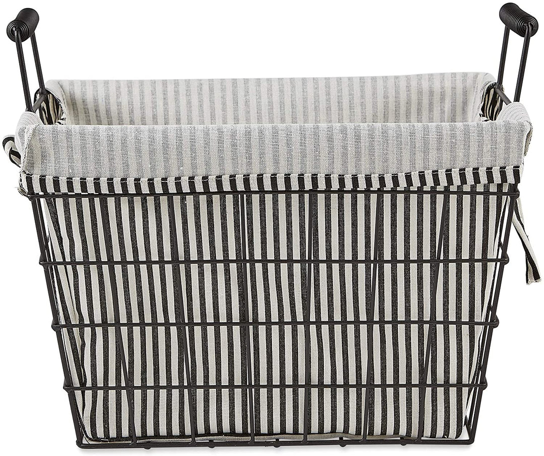 Farmhouse Black Wire Black/White Ticking Stripe Liner Basket Lined Set Cotton - Diamond Home USA